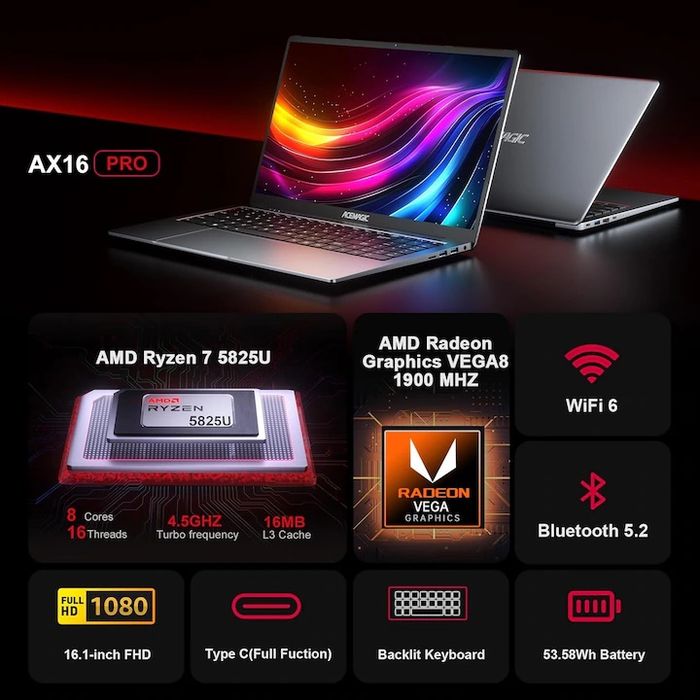 Laptop Gaming ACEMAGIC 16.1-inch AMD Ryzen 7 5825U 16GB RAM 512GB