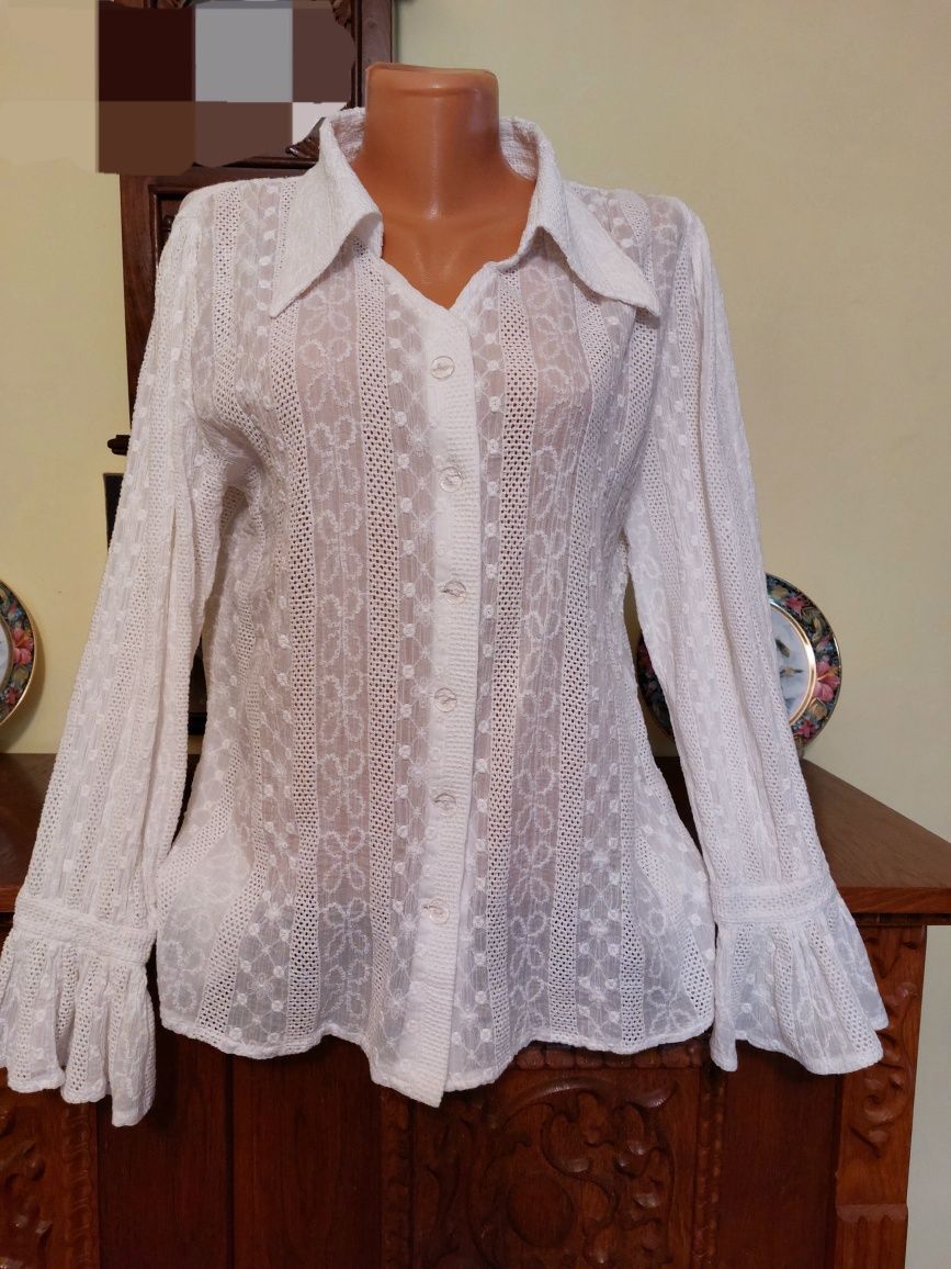 Camasa noua de vis, romantica, din panza topita tesuta model broderie