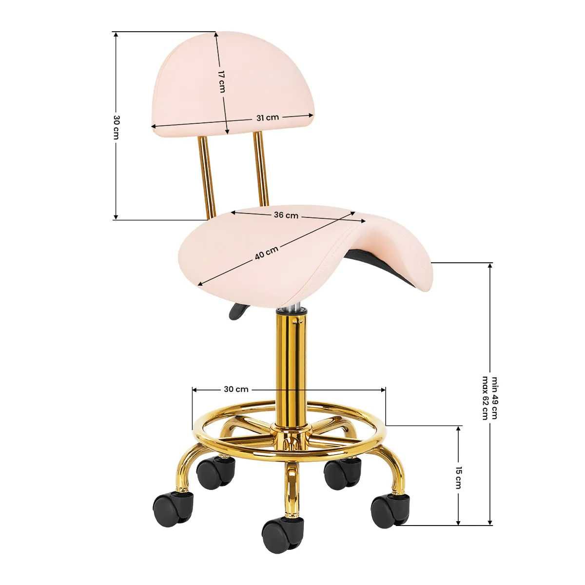 Козметичен стол-табуретка с облегалка 6001G 45/60 см-бяла/розова/черна