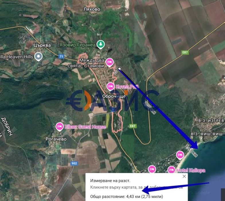 Парцел в УПИ с ПУП в с. Оброчище, Общ. Балчик, област Добрич, 3000 кв