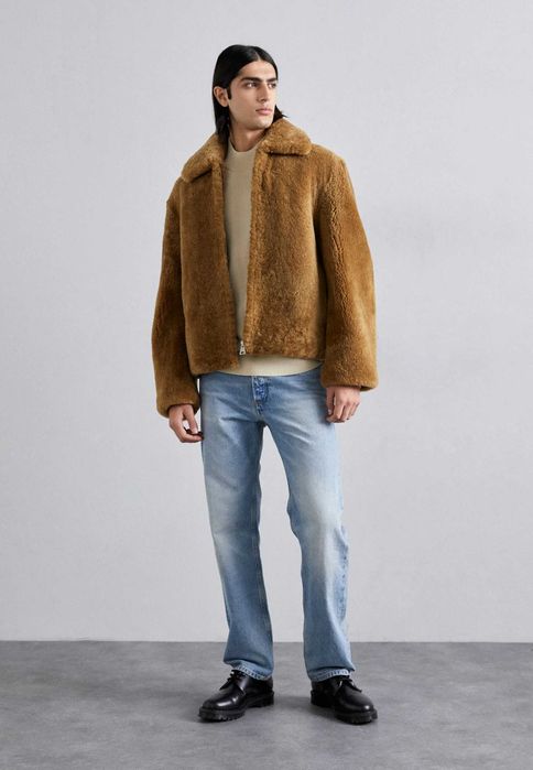 sandro, Jachetă de iarnă din blană de miel Blouson Mouton, Camel, M