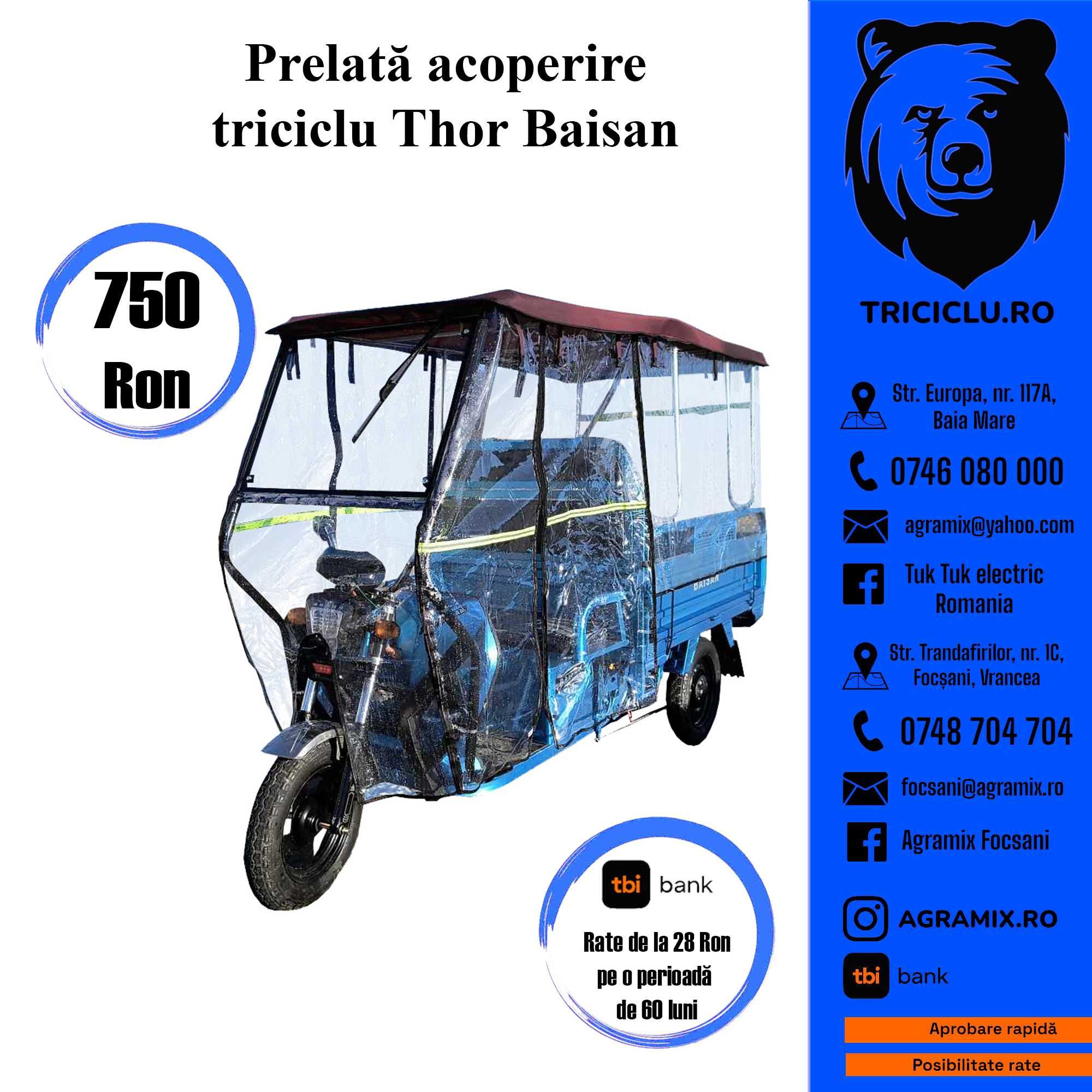 Triciclu electric Baisan Cargo-Plus tuk tuk nou 1800 w Agramix