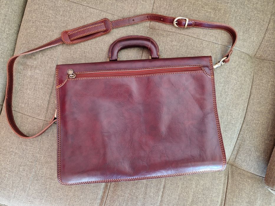 Servieta piele naturala italieneasca vachetta cognac