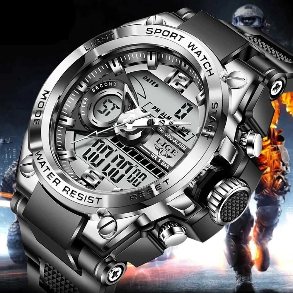 Мъжки часовник Lige Sports Watch, Водоустойчив, 5 ATM, Хронограф