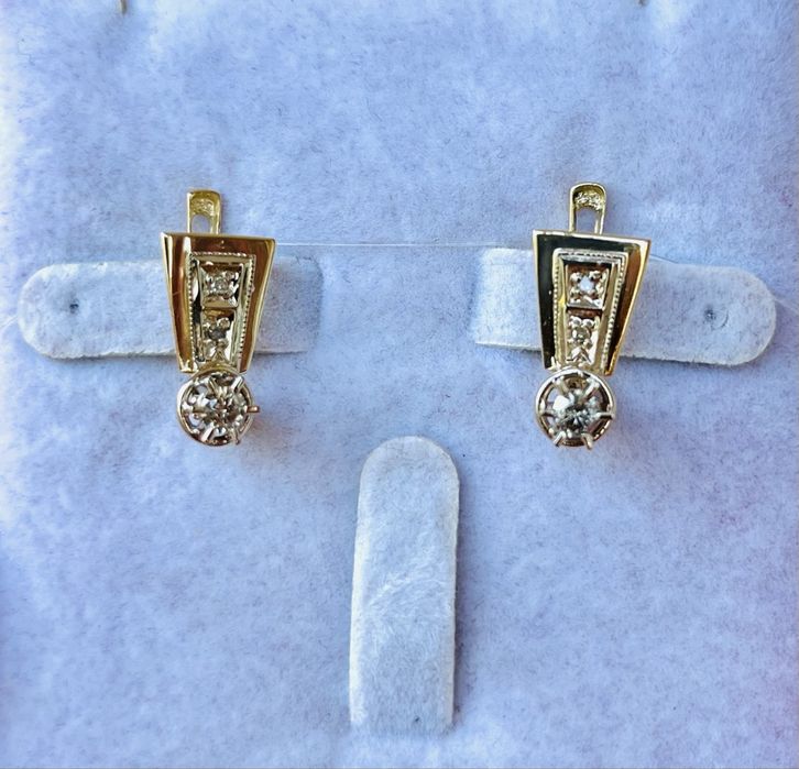 Золотые серьги с бриллиантами 585 Россия