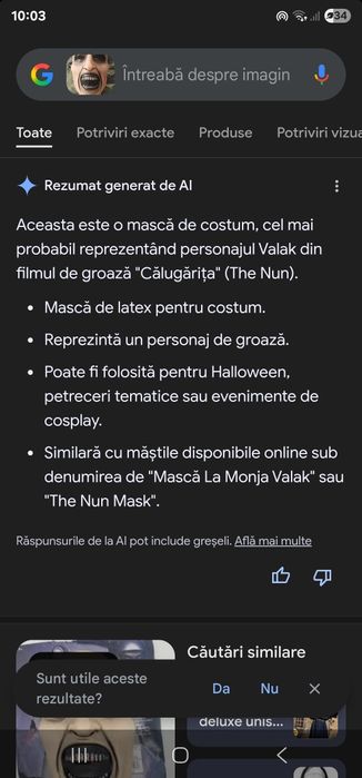 Mască Halloween de groază valak din filmul călugărița