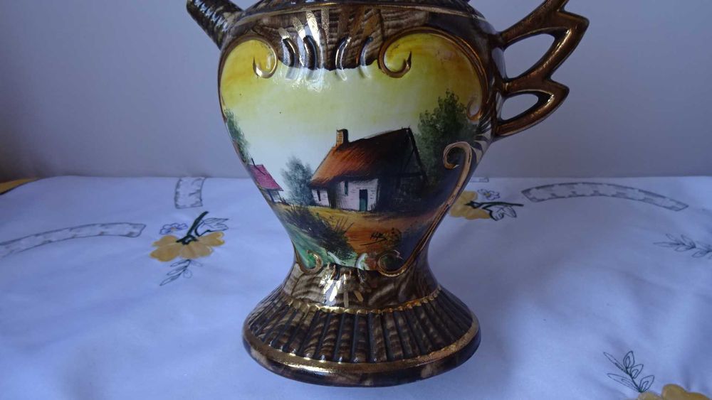 Винтидж керамична ваза, ръчно рисувана от H. Bequet Quaregnon в Белгия