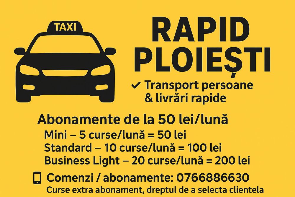 Colaborare taxi, livrări diverse, trans. aeroport, curse reg. contract