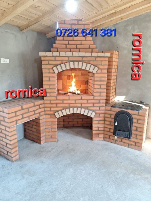 Gratar   rustic de caramida plita cuptor  afumatare si masa de lucru