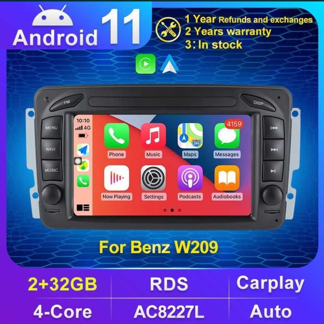 Navigator GPS Mercedes W209 Android 11 CarPlay Youtube 2/4Gb