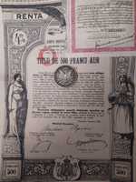 500 Franci Aur 1929 Renta Romana Titlu de Stat obligatiune neincasata