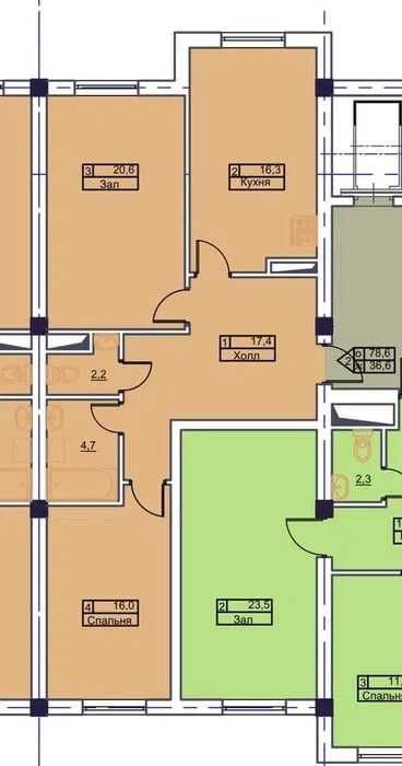 2-3 комн. 78 м², коробка, кирпич, Паркентская, 5 этаж, Mega Dom!`