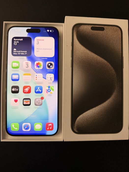 Iphone 15 Pro Max , 256 GB , Natural Titanium , ca nou , baterie 100 !