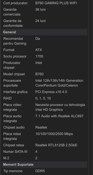 Kit Placa de baza MSI B760 Gaming Wifi + procesor Intel i3 1200f