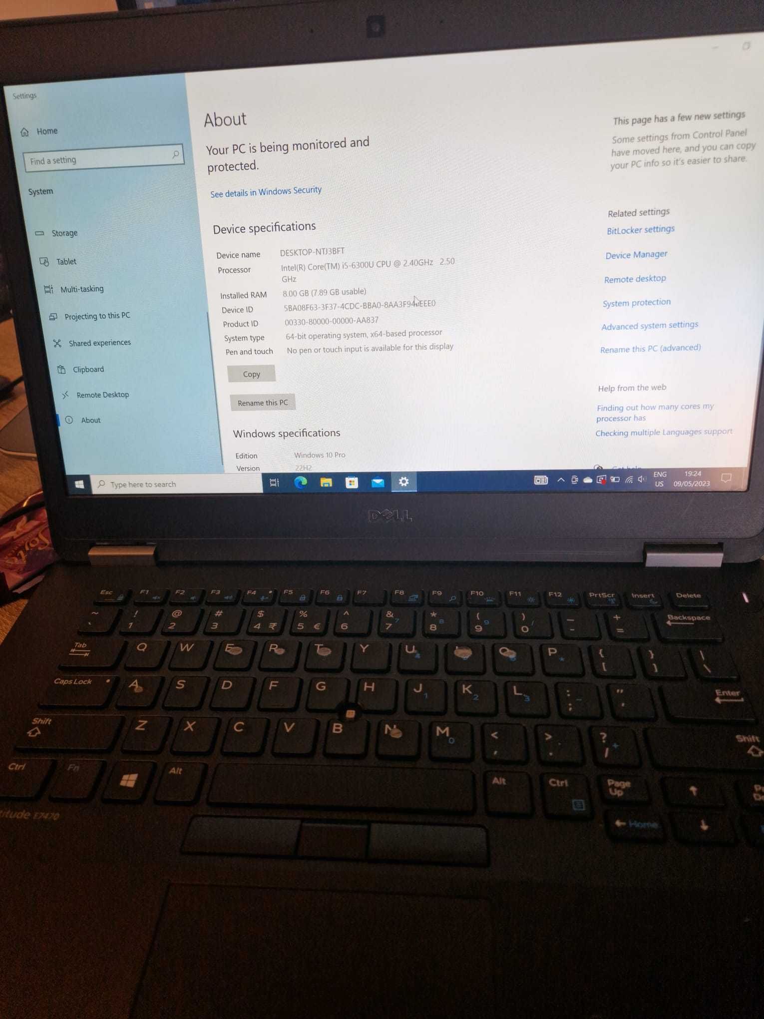 Laptop DELL Latitude E7470; Intel Core I5  8GB RAM  Windows 10 PRO