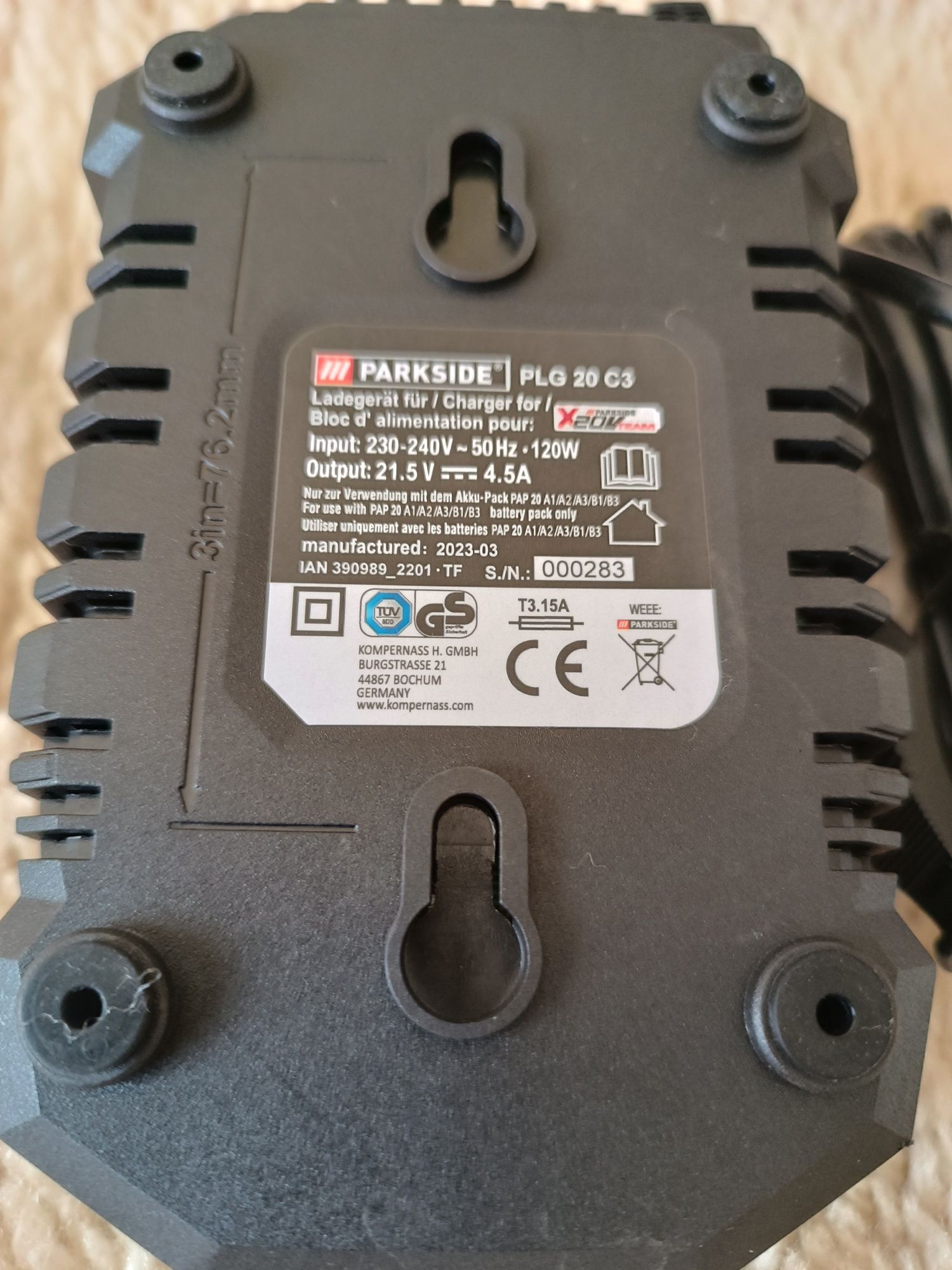 20 V - 2 × 4,5 Ah / Двойно зарядно Parkside/Парксайд