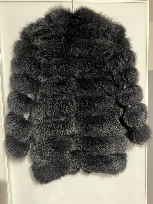 Палто естествен косъм лисица S размер цвят графит
