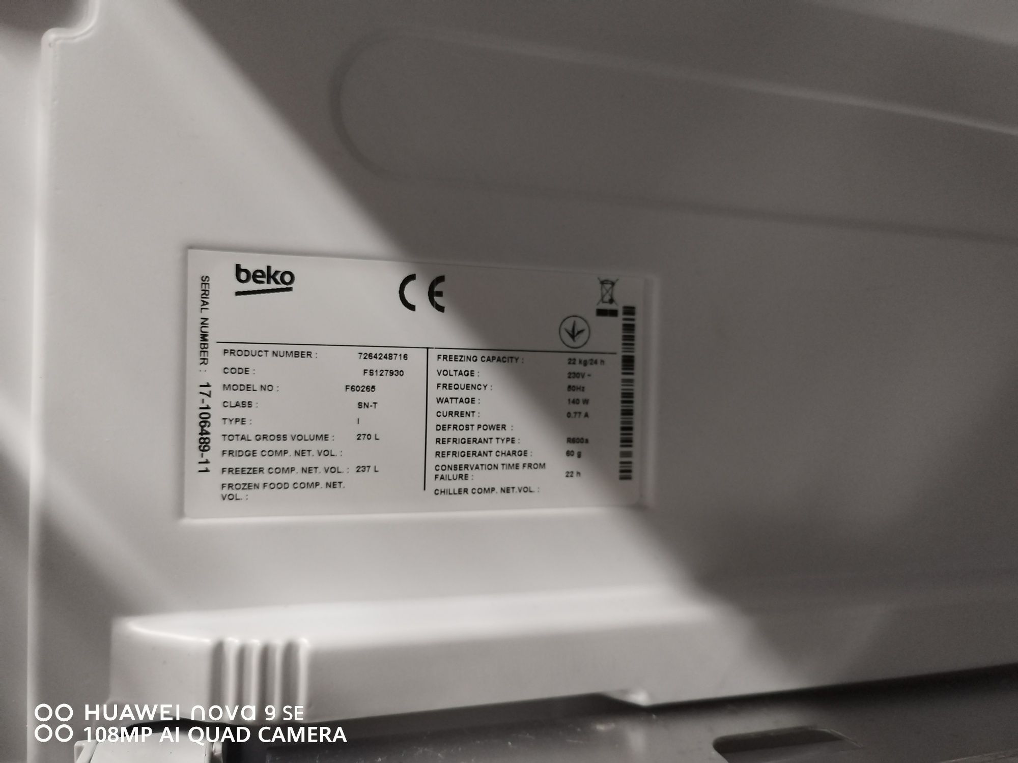 Фризер Beko f60265-270l