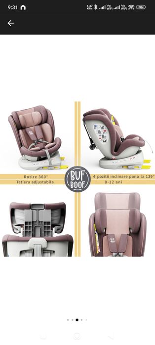 Scaun auto Tweety Plus iSize Buf Boof LightPurple cu isofix Rotativ 36