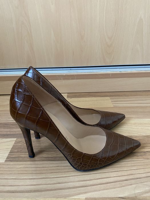 Pantofi stiletto, piele croco maro, marimea 37