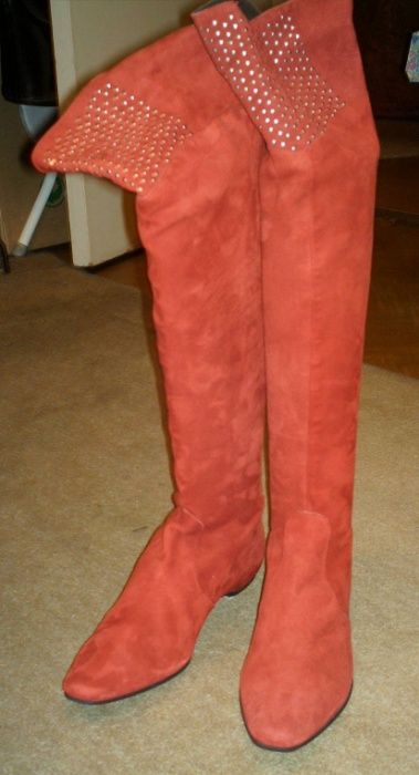 cizme dama rosii piele intoarsa inalte 36 redus