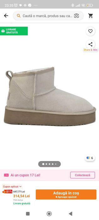 Cizme tip UGG din piele, platformă mini – NOI, cu factură și cutie