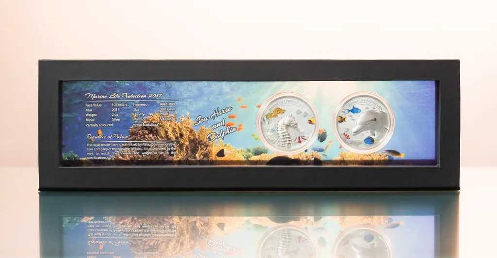 Palau - 2017 -  Marine Life SEAPHORSE&DOLPHINS SET proof (2X2 oz)