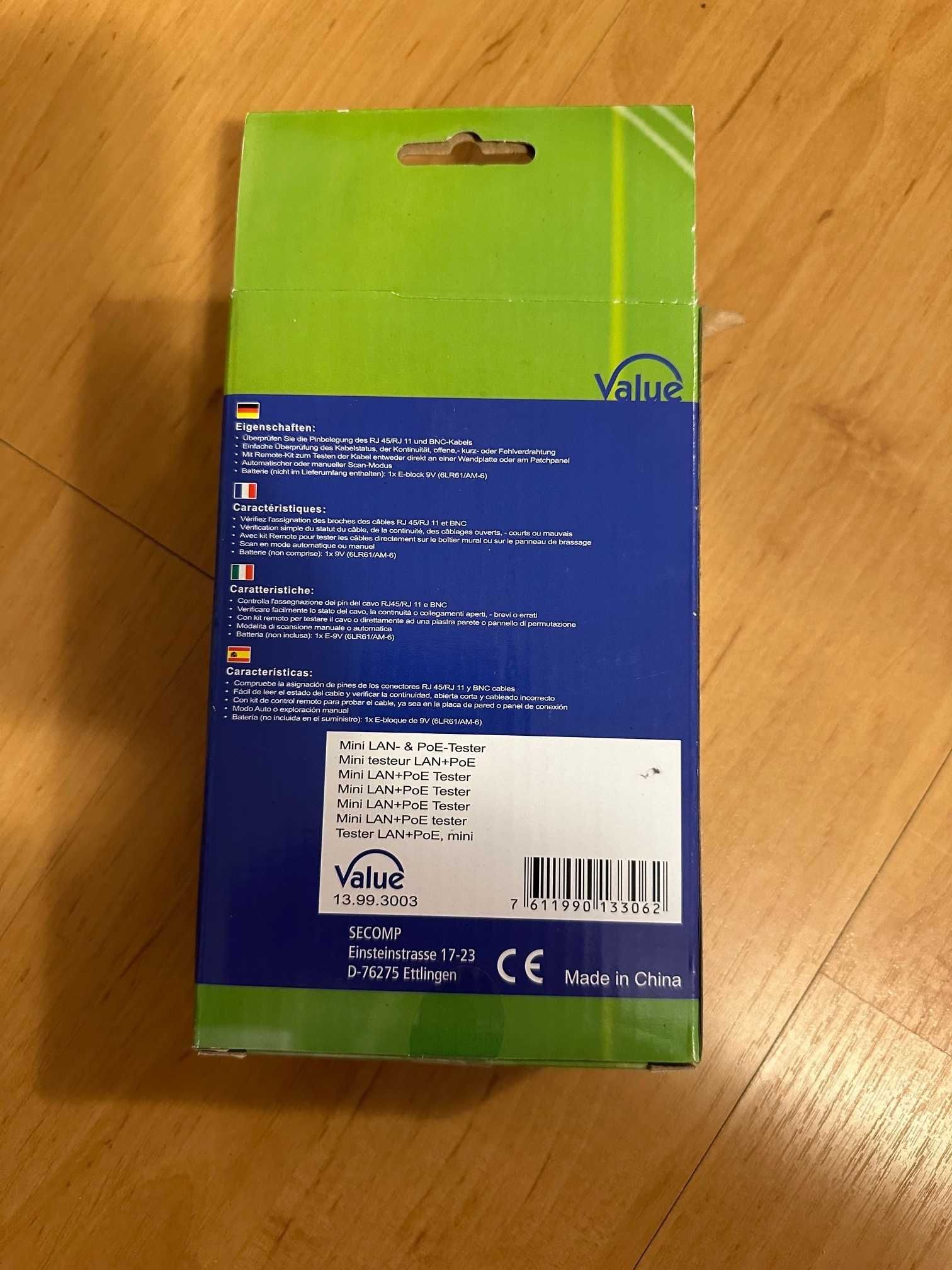 Тестер за LAN/Coax кабели и PoE захранване Value BNC-UTP +POE