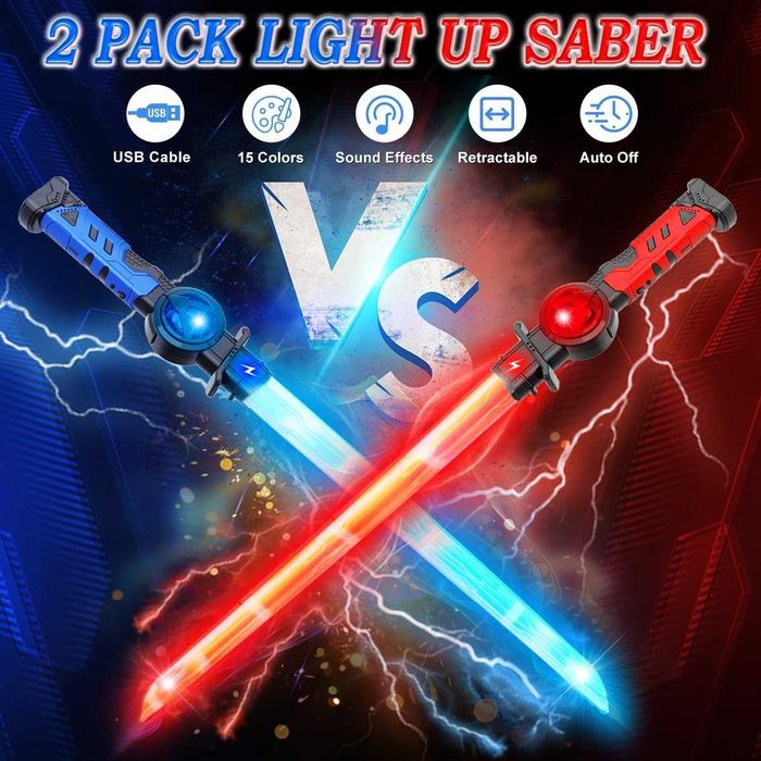 VATOS акумулаторен светлинен меч от 2 части, 15 RGB и звукови ефекти