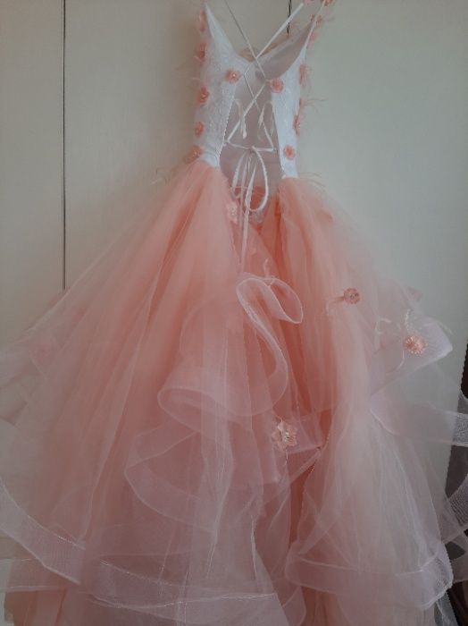 Rochie petrecere roz organza florale