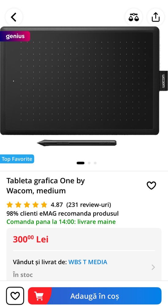 Tableta grafica One by Wacom CTL 427 Small Noua Transport Inclus