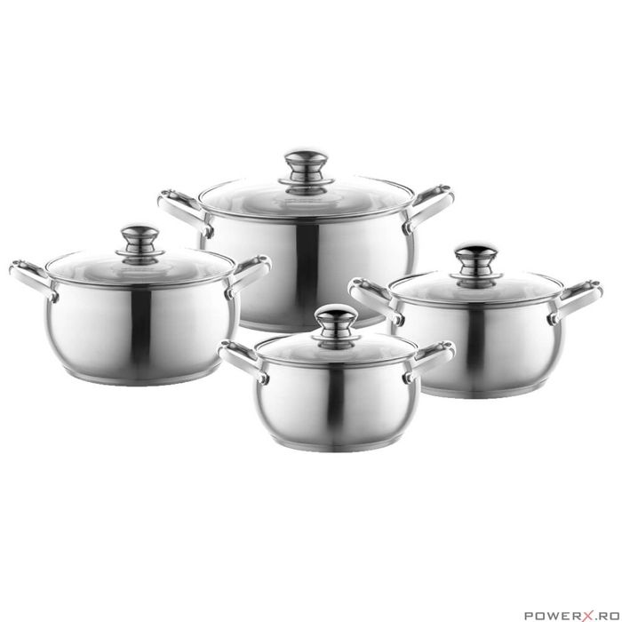 Set 4 oale cu capac, din inox, 1.9 l, 2.6 l, 3.6 l, 4.7 l, Miron