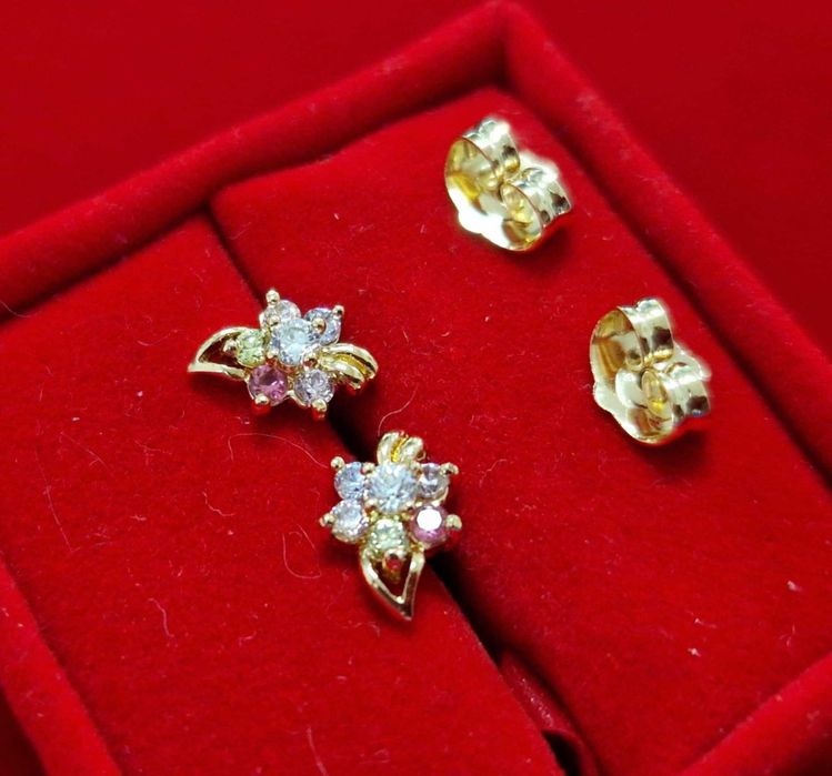 GP66, cercei placati aur 14k, zirconii colorate, floricele