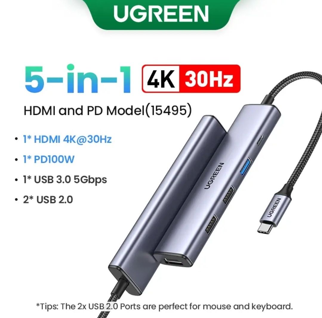 Ugreen адаптер 5 в 1 с RJ45 usb 3.0 для MacBook Pro Air m3 m2 m1 hub
