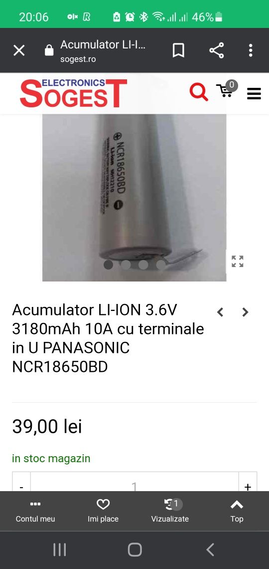 Litiu ion, 18650 Panasonic 3.15A, LG mh1 3.15A, Samsung 2,90A baterii