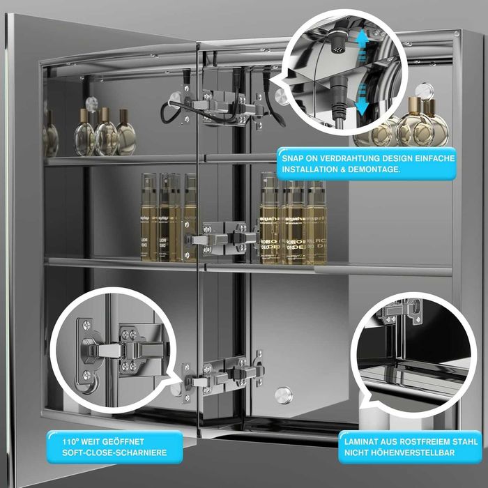 Dulap baie cu Oglinda + antiaburire+ LED 50x70cm, REDUS de la 980RON