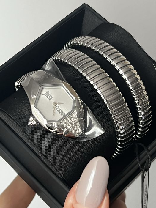 Ceas Just Cavalli damă argintiu – model șarpe elegant, nou, original