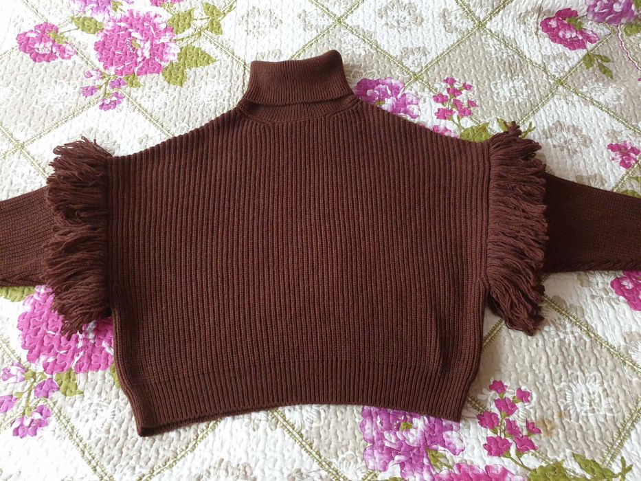 Pulover maro gros franjuri mix lana Essentiel Antwerp