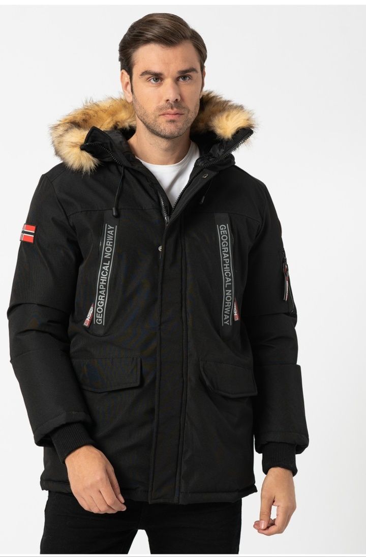 Geographical Norway - Geaca parka cu vatelina si gluga Cabrac, Negru,