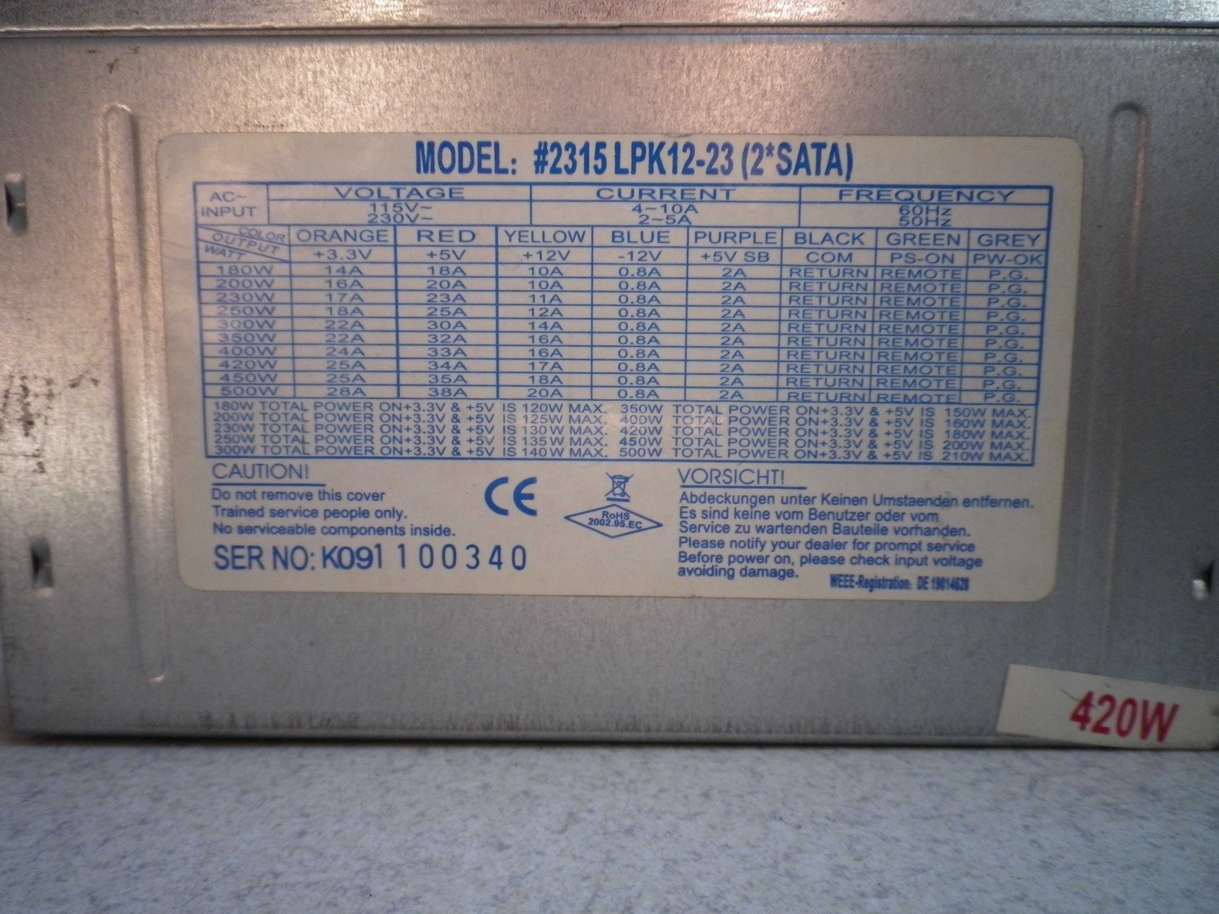 Захранване за компютър LPK12-23 420W