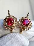 Cercei Aur 14K Cu Rubelit Floral Ungaria