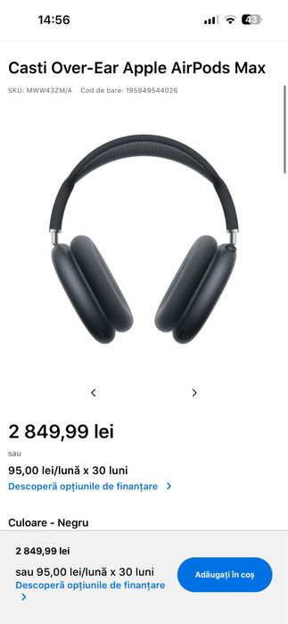 Casti Over-Ear Apple AirPods Max Midnight Originale