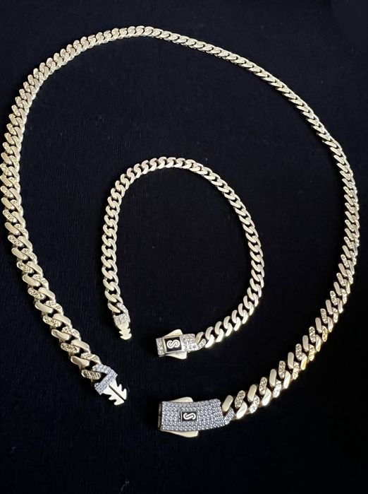 Set lanț și brățară aur 14K – model cubanez Monaco Chain – aur nou