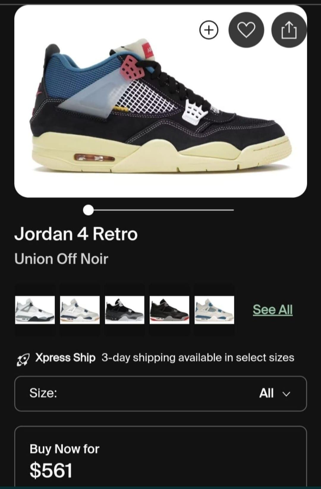 Sneakers Jordan 4 retro Union off noir originali 46