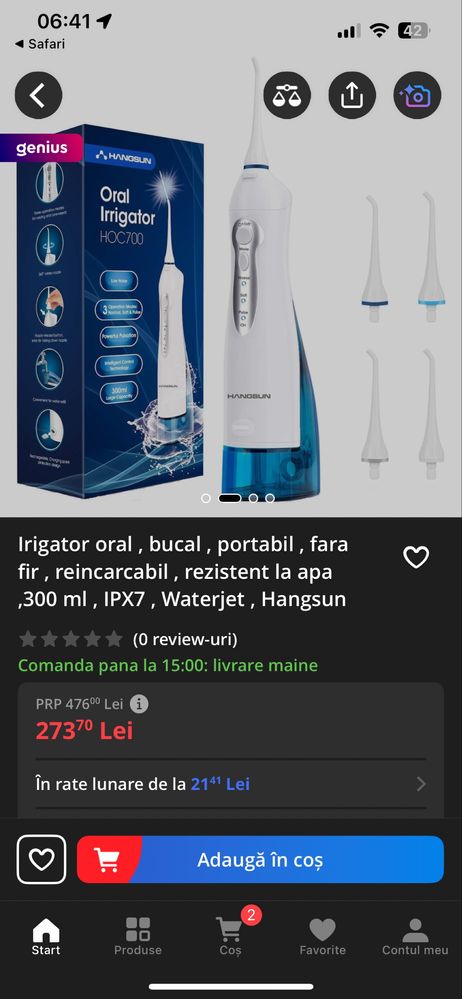 Irigator oral , bucal , portabil , fara fir - Hangsun HOC700 - NOU