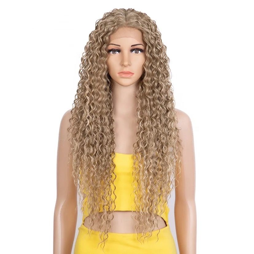 Peruca F103 Blonda Ombre Afro Creata Ondulata suvite Gri Blond Cenusiu