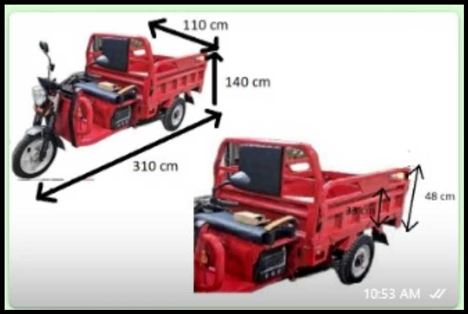 Triciclu electric mare pentru marfa, fara permis, motor 1000W, 72V 20A