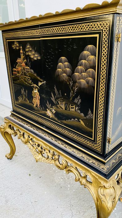 Comoda Bar Asiatica Lemn Masiv Vintage Pictura