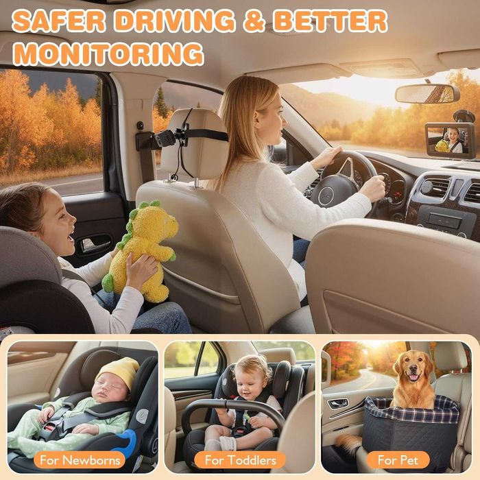 Zacro Бебешка камера за кола, 4.3'' дисплей за задната седалка