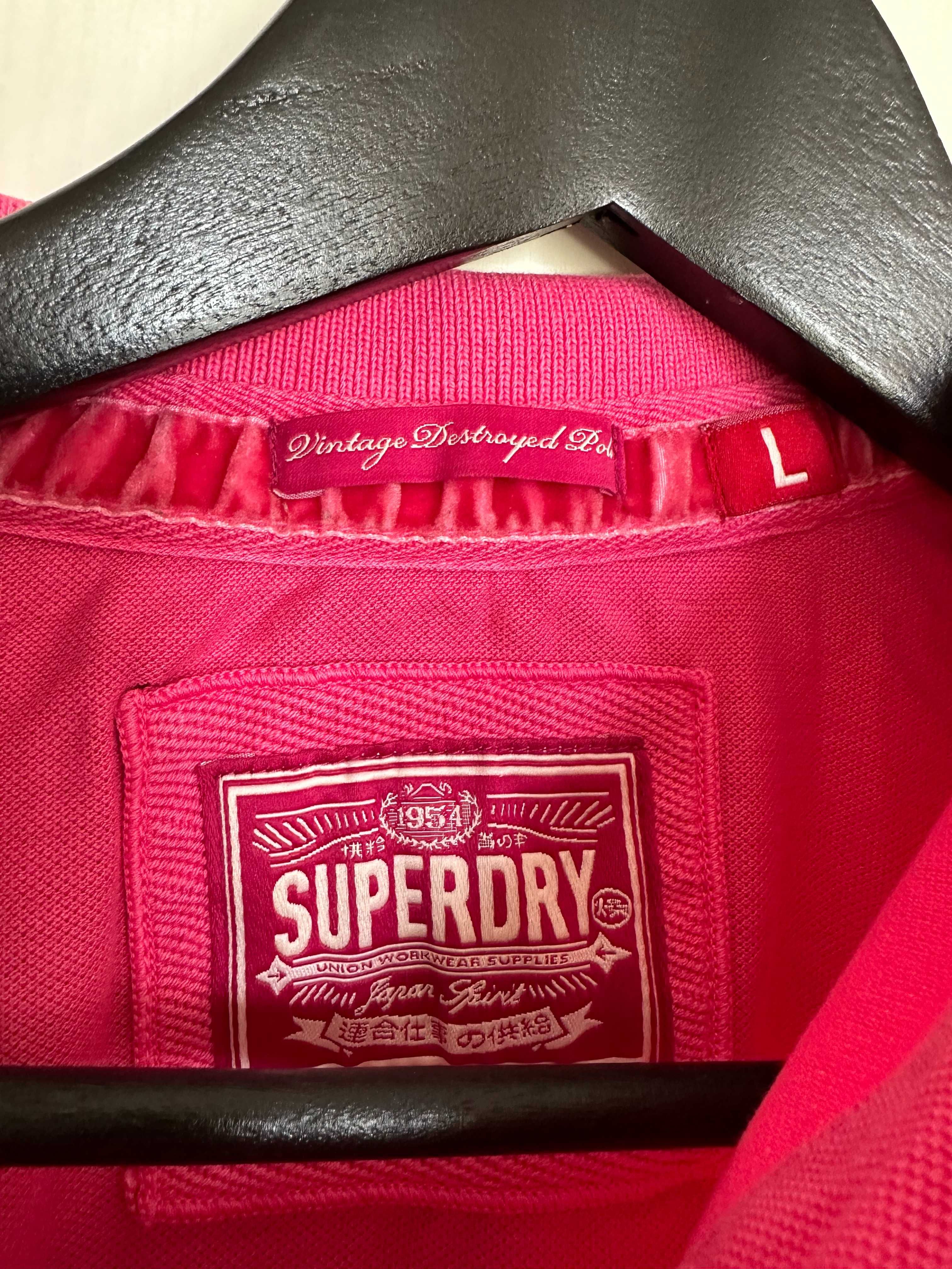 tricou polo Superdry, marime L, 100% bumbac, roz